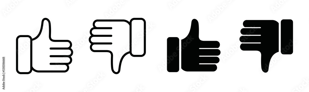 Thumb up and thumb down icon vector set. Like and dislike hands sign silhouette. Yes or no symbol illustration. Accepted and rejected icon flat for apps and websites Thumb up and thumb down icon vector set. Like and dislike hands sign silhouette. Yes or no symbol illustration. Accepted and rejected icon flat for apps and websites