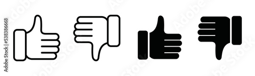 Thumb up and thumb down icon vector set. Like and dislike hands sign silhouette. Yes or no symbol illustration. Accepted and rejected icon flat for apps and websites