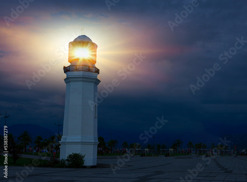 lighthouse on the coast of batumi city, lighthouse in the night