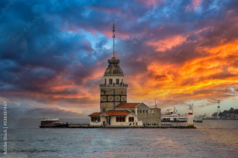 istanbul, turkey, Maiden's Tower at sunset,  lighthouse