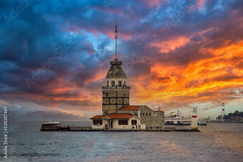 istanbul, turkey, Maiden's Tower at sunset, lighthouse