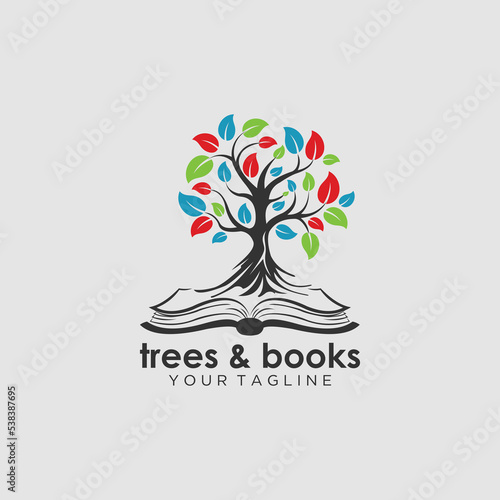 Education logo template vector icon design,Vector abstract logo design template - online education and learning concept - tree and book icon - emblem for courses, classes and schools
