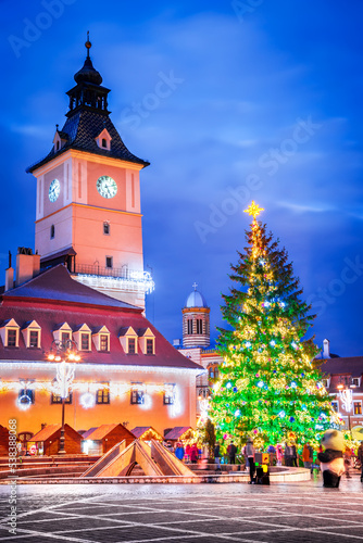 Brasov, Romania - Christmas Market in Transylvania, december holidays.