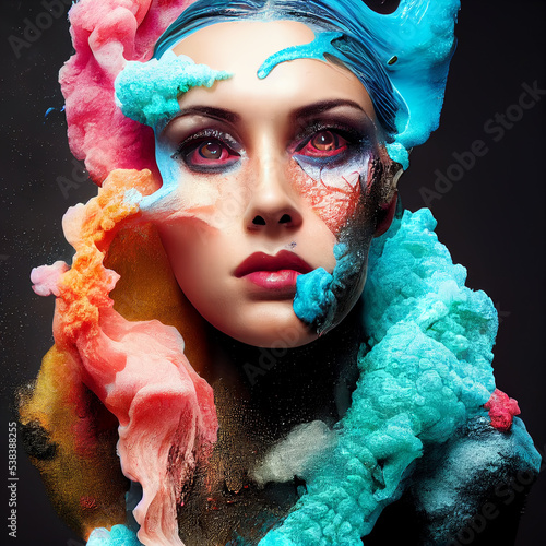 woman in splashes of liquid paint