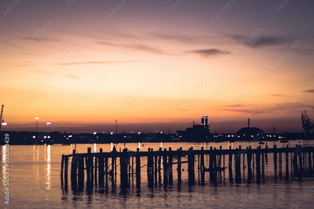 Summer sunsets over the docks in Southampton