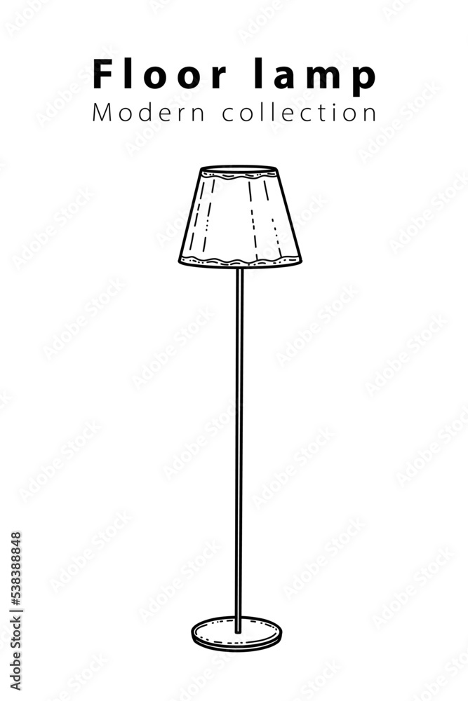 Classic Lamp for the living room, floor lamps, hand-drawn in different sizes and types, doodle sketch, modern and vintage Classic Lamp for the living room, floor lamps, hand-drawn in different sizes and types, doodle sketch, modern and vintage