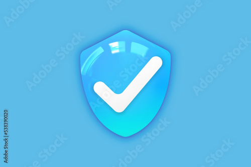 3d security safe icon. 3D shield protection icon with check for online payment on pastel background concept. user account for 3d security with payment protection on isolated blue background