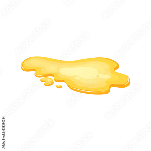 Yellow puddle oil, liquid gold, honey spill. Juice drop isolated in cartoon. Vector illustration