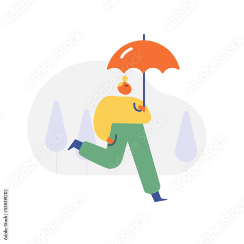 Autumn season. Fall, rain. People silhouette with umbrella flat vector