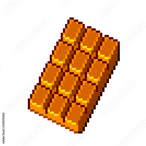 An 8-bit retro-styled pixel-art illustration of a caramel chocolate bar.