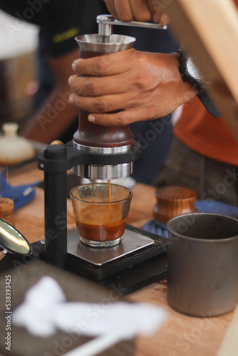 Barista push manual espresso maker for coffee © syuraiah