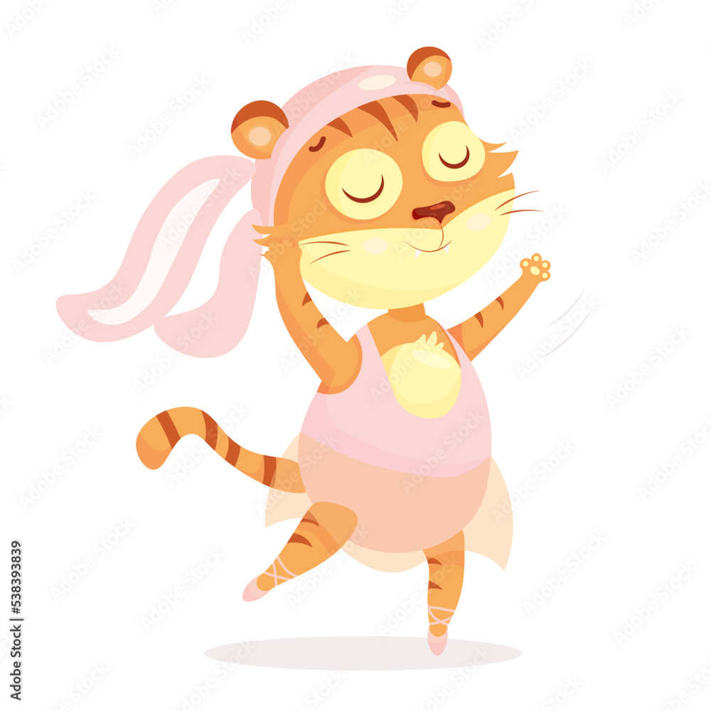 Obraz premium Tiger ballerina dressed as a bunny dances ballet