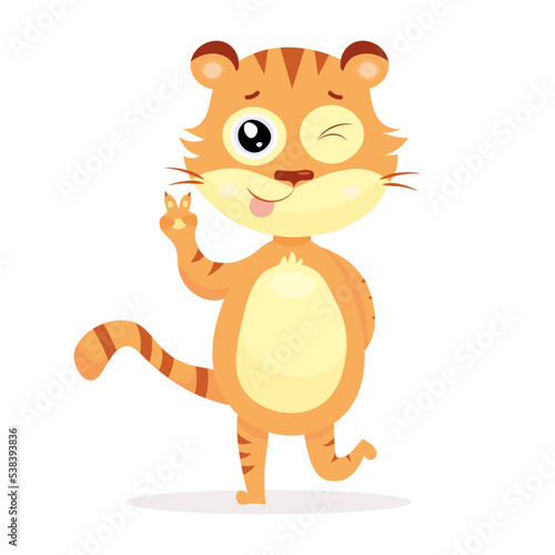 Cute tiger stands and winks