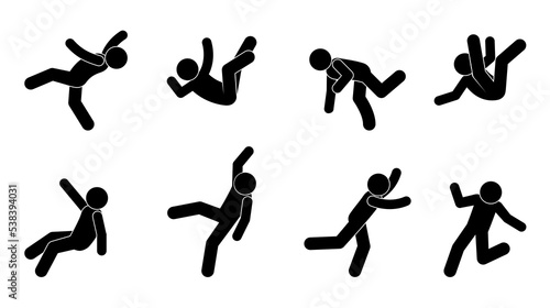 falling man icon, fell on slippery floor, accident, warning sign photo