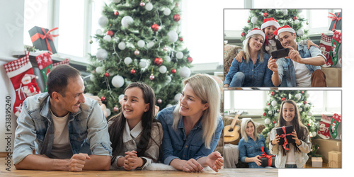 Collage of families enjoying celebration moments together at home © Angelov