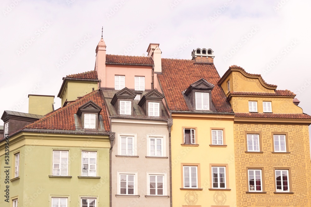 Fototapeta premium Poland, Warsaw city walk with historical buildings of the city, beautiful architecture.