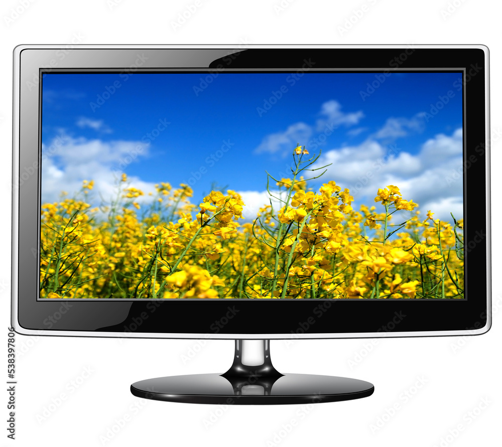 lcd tv monitor isolated on white, realistic computer monitor 3d icon ...