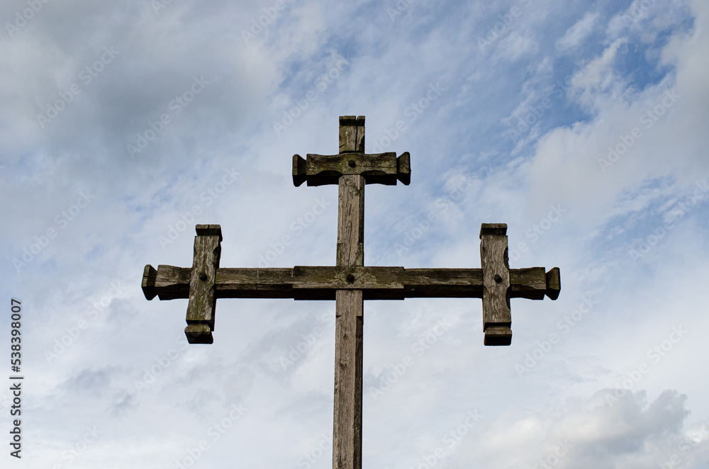 Ancient wooden church  in Ukraine Cross