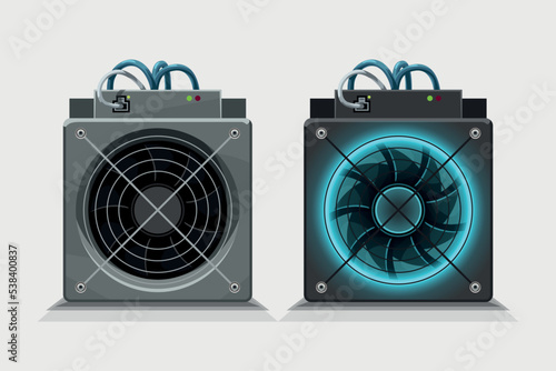 asic computers front view for mining cryptocurrency