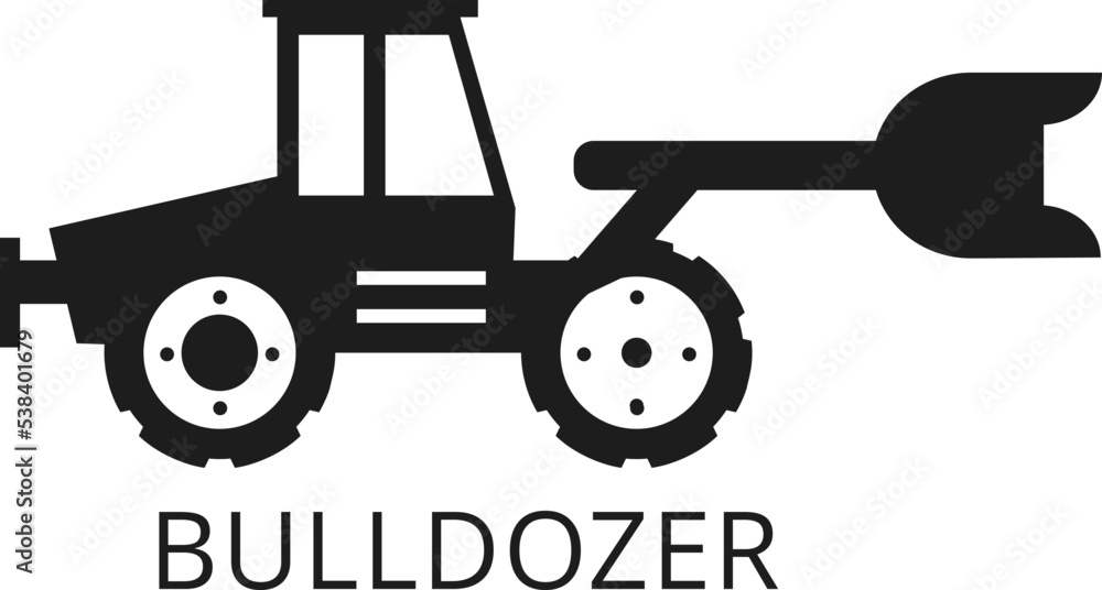 Bulldozer vehicles isolated vector Silhouettes
