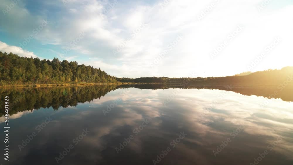 Time lapse Clouds quickly float over the lake and are reflected in the water. Time lapse Clouds quickly float over the lake and are reflected in the water.