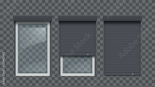 window rollers on transparent windows in set