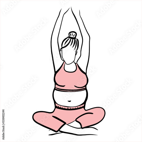 pregnant woman practices yoga. sport. bodypositive. fat person. pregnancy. Young mom. Stretching. strengthening of the back muscles. kegel exercises. flat design concept. Pregnant motherhood