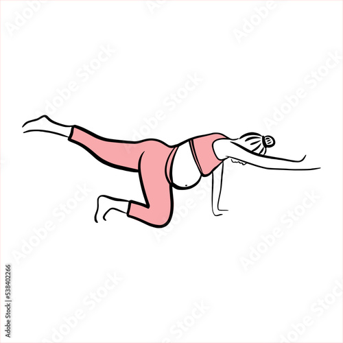 pregnant woman practices yoga. sport. bodypositive. fat person. pregnancy. Young mom. Stretching. strengthening of the back muscles. kegel exercises. flat design concept. Pregnant motherhood