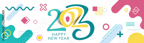 happy new year 2023 cover with modern abstract design and background in retro style. new year greeting card banner for 2023 typography and resolution. Colorful Vector illustration.