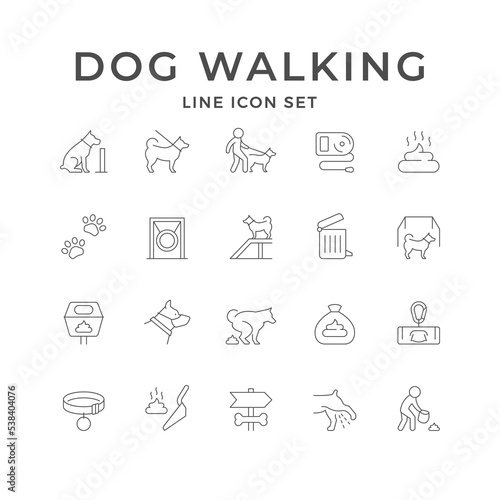 Set line icons of dog walking