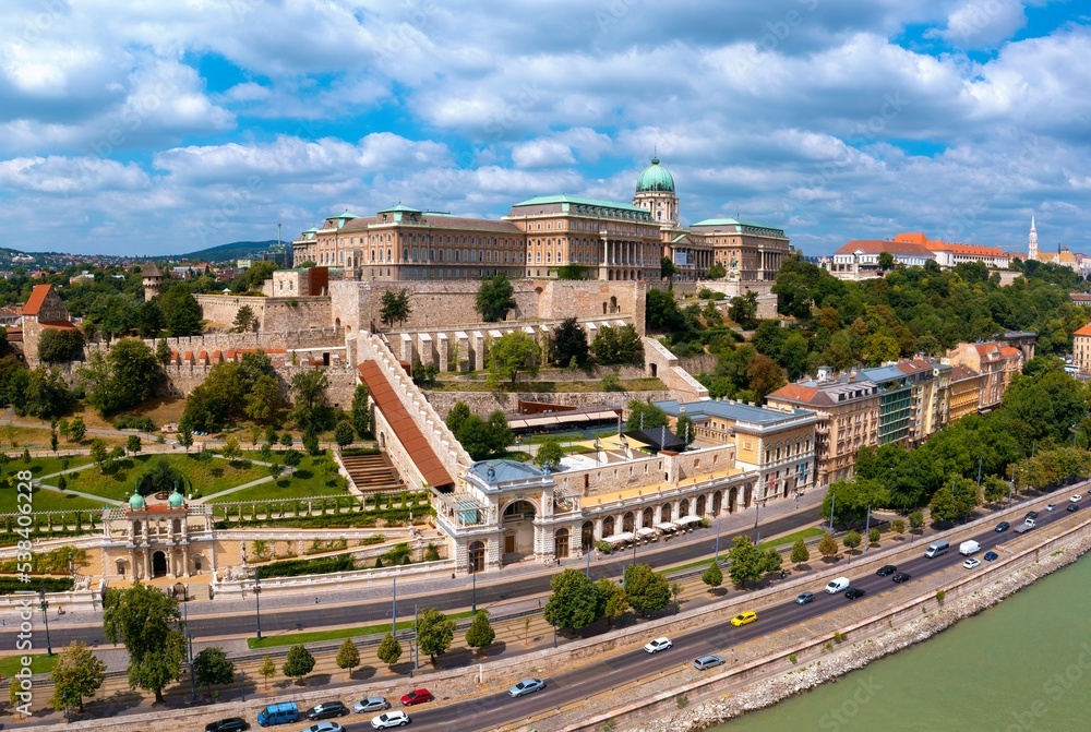 Done photo of Budapest, Hungary. The Buda Castle and the Royal Palace, on the bank of the river Danube.