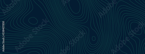 The stylize navy blue wavy abstract topographic map contour, lines Pattern background. Topographic map and landscape terrain texture grid. Wavy banner and color geometric form. Vector illustration.