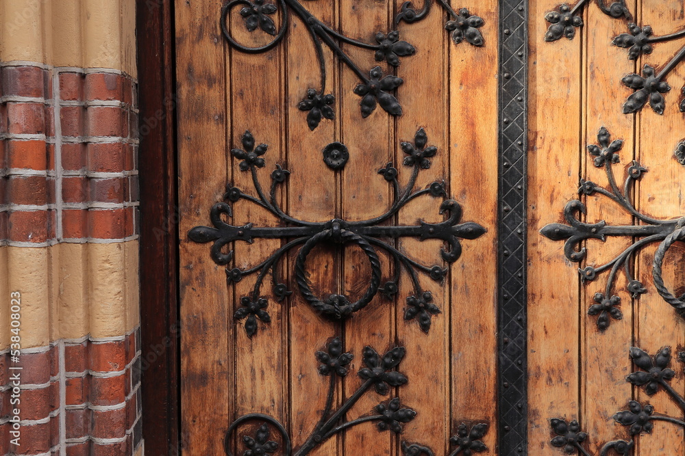 Amsterdam Dominicuskerk Church Wooden Entrance Detail with Decorative Ironwork, Netherlands Amsterdam Dominicuskerk Church Wooden Entrance Detail with Decorative Ironwork, Netherlands