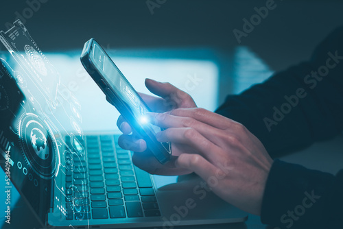 Man using laptop computer,shield,padlock icon,concept internet network security,preventing website attacks keeping financial information,data network security,with internet of things(iot)technology