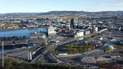 Photography Aerial shot of the city of Oslo, Norway during the summer
