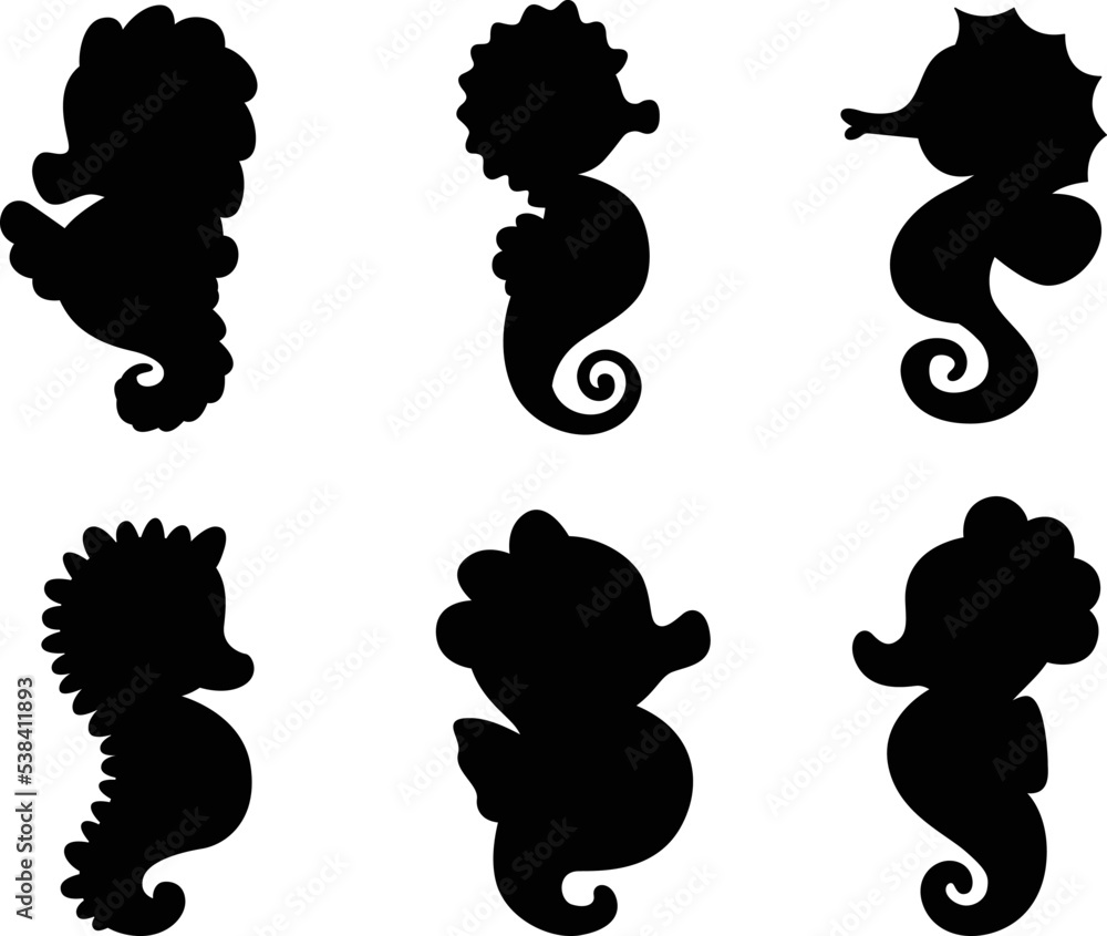 Collection of Seahorse isolated vector Silhouettes Collection of Seahorse isolated vector Silhouettes