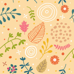 Wandcirkels Kinderkamer patronen Herfstbladeren en bloemen Scandinavisch  © Natalia