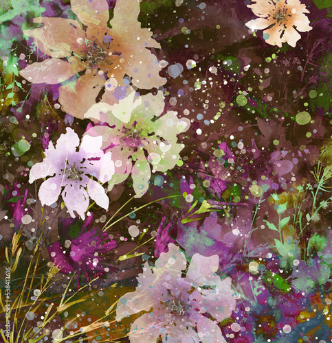 Wallpaper Mural Watercolor bouquet of flowers, Beautiful abstract splash of paint, fashion illustration.Orchid flowers, poppy, cornflower, peony, rose, field or garden flowers. Watercolor abstract. Greeting card Torontodigital.ca