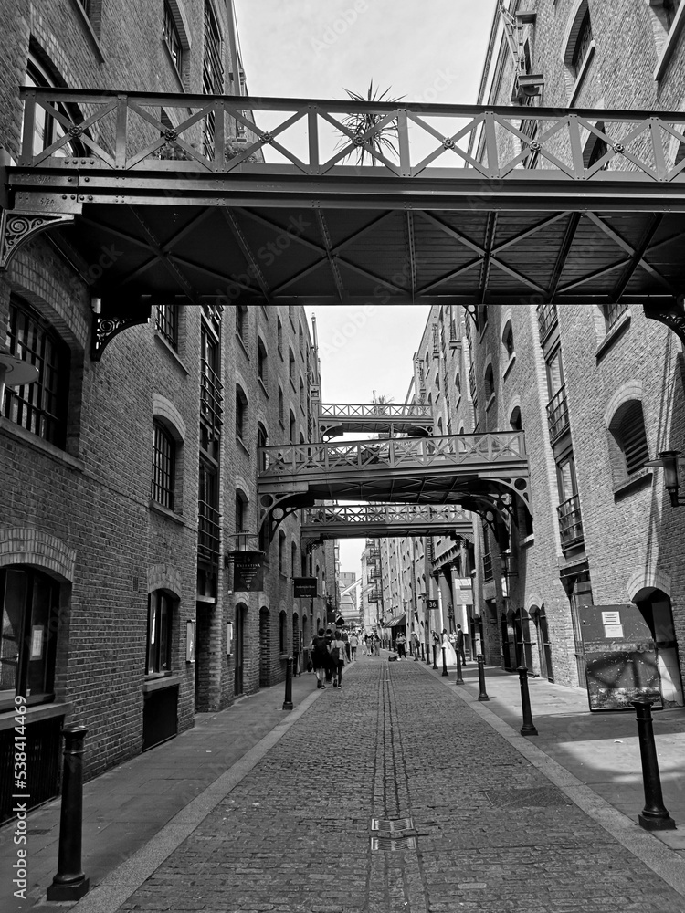 The street Shad Thames in black and white