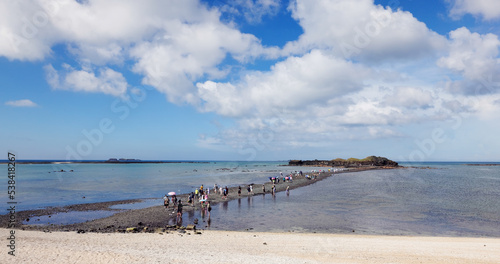 Low tide walking path connect Kueibishan and Chi Yu Island at Penghu of Taiwan photo