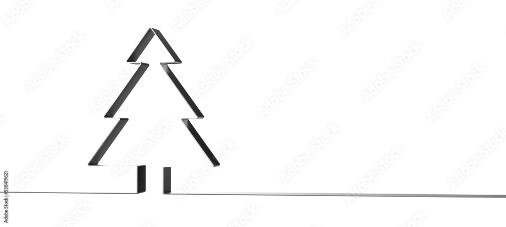 Continuous one line of abstract fir tree in silhouette. Minimalist. Merry christmas and happy new year