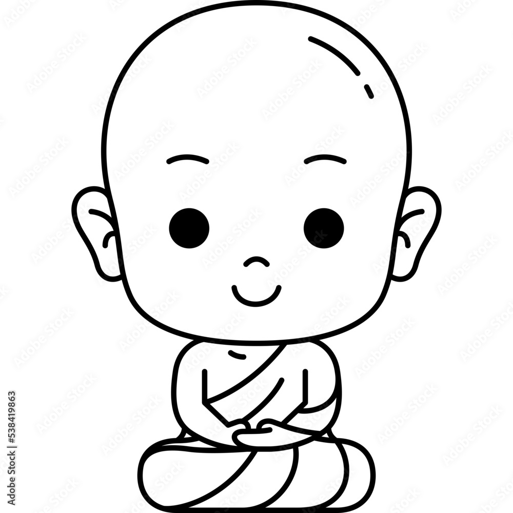 cute monk meditate line art illustration for website, web, application, presentation, printing, document, poster design, etc. cute monk meditate line art illustration for website, web, application, presentation, printing, document, poster design, etc.