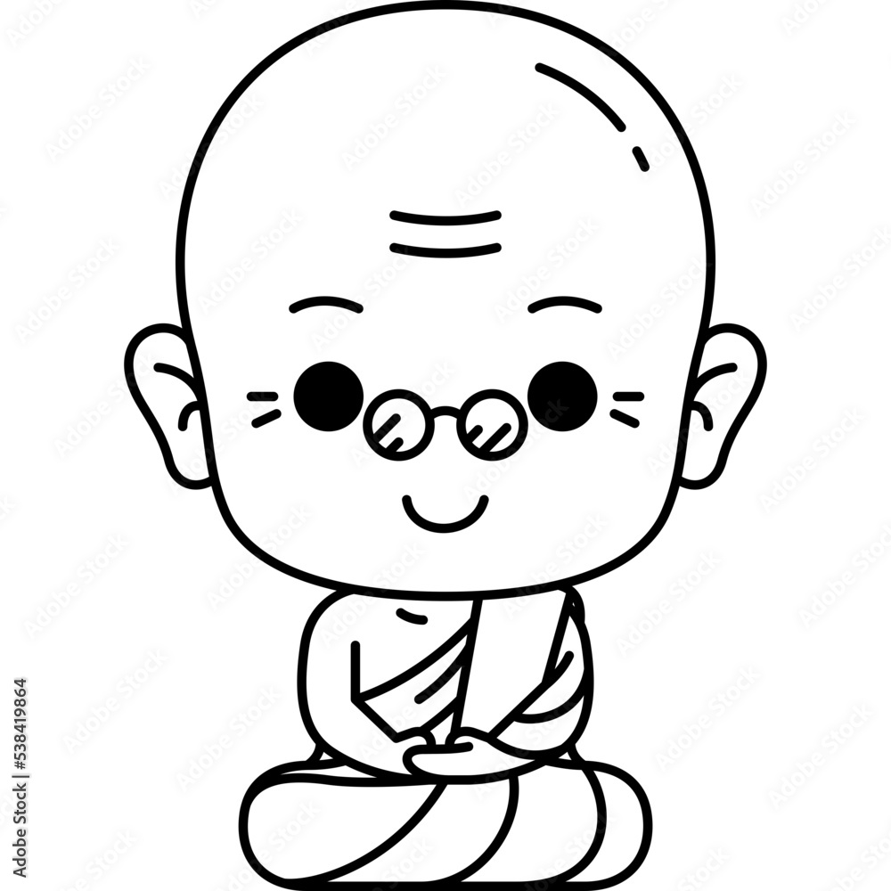 cute old monk meditate line art illustration for website, web, application, presentation, printing, document, poster design, etc.