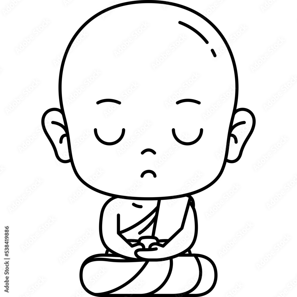 cute monk meditate line art illustration for website, web, application, presentation, printing, document, poster design, etc.