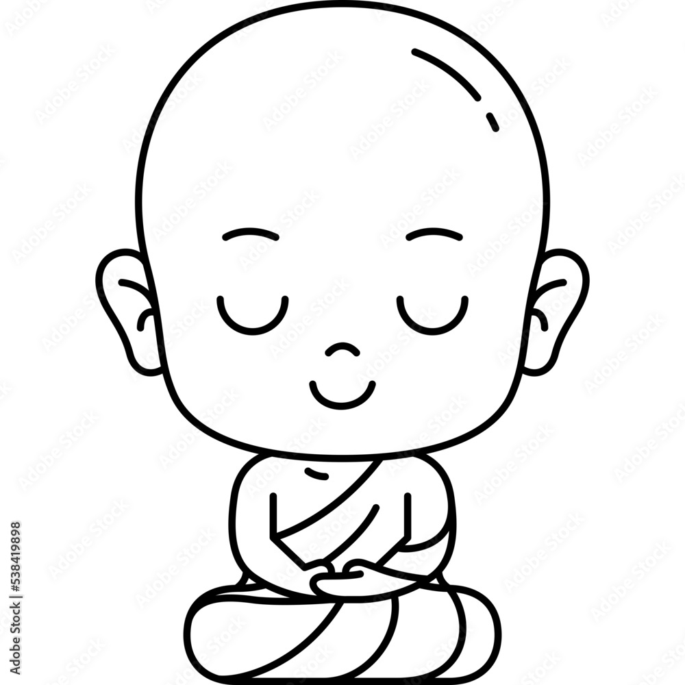 cute monk meditate line art illustration for website, web, application, presentation, printing, document, poster design, etc.