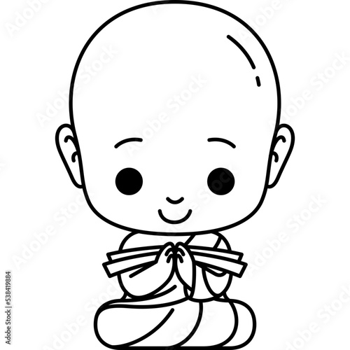 cute monk reading and doing meditate line art illustration for website, web, application, presentation, printing, document, poster design, etc.