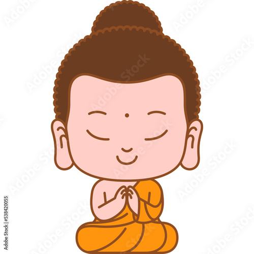 cute buddha cartoon meditating colored outline illustration for website, web, application, presentation, printing, document, poster design, etc.