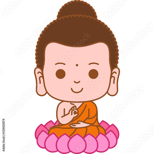 cute buddha cartoon meditating colored outline illustration for website, web, application, presentation, printing, document, poster design, etc.