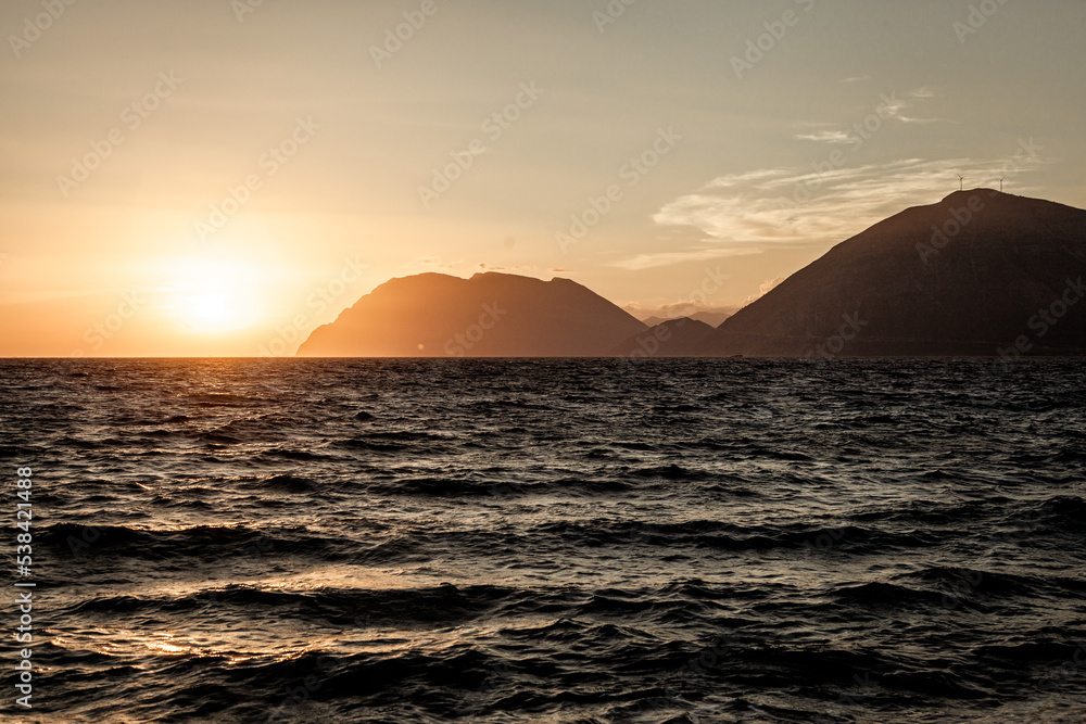 Sunset at the Gulf of Corinth. Sunset at Peloponnese, Greece.
