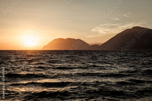 Sunset at the Gulf of Corinth. Sunset at Peloponnese, Greece. 